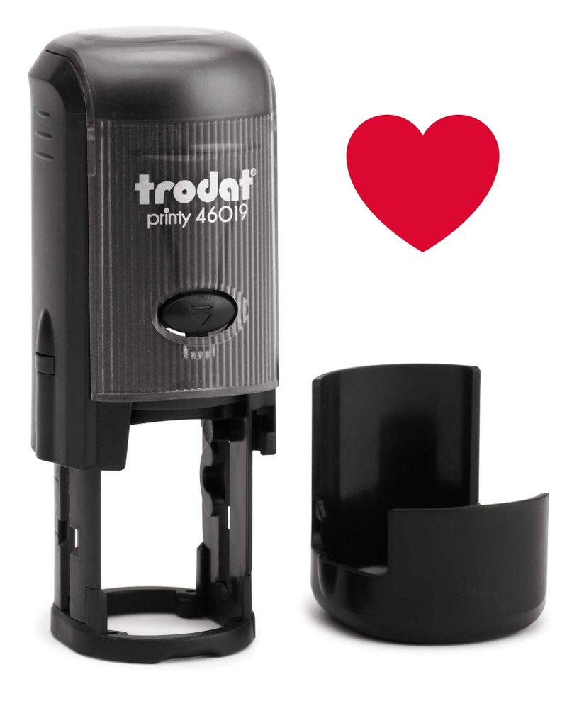 Infusion Round Teacher Stamp, Holiday, 3/4'' Self-Inking Rubber Stamp - Heart - Red Ink - Image 1